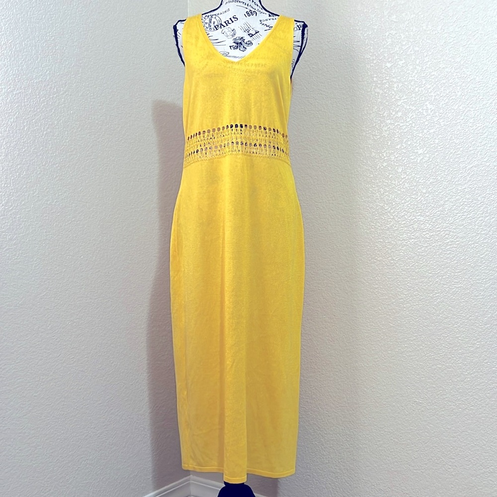 H&M Knit Crochet Yellow V-Neck Midi Slip Dress / Beachwear Cover Up